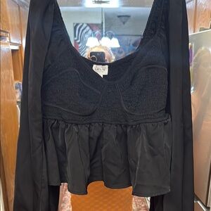 Elle Black Smocked Peplum Top